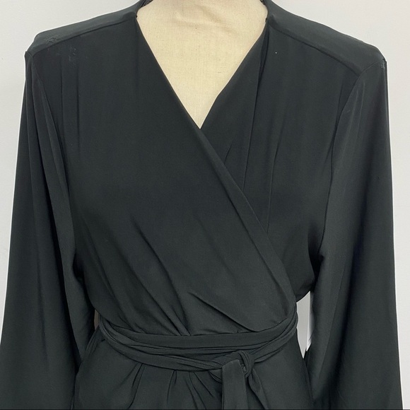 Remade Black Cross-Over Wrap Dress 2X PLUS Flare Sleeve Stretch Flattering Fit - Picture 4 of 13